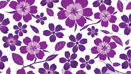 Obraz premium Seamless pattern of purple flowers and leaves on white background floral