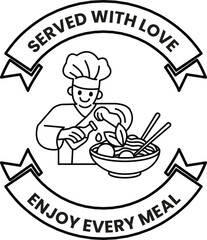 A chef is serving food with a smile on his face