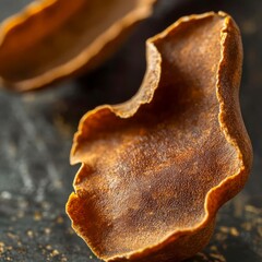 closeup of tamarind fruit pulp scooped from pod sticky brown texture macro tropical ingredient clean