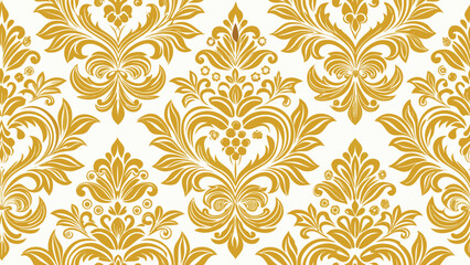 Fototapeta premium Golden damask floral pattern on white background seamless wallpaper design yellow