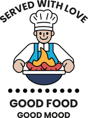 A chef is holding a bowl of food and smiling