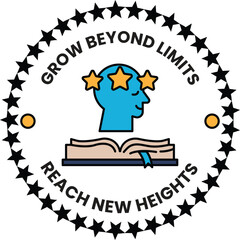 A black and white logo with a man's head and a book