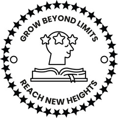 A black and white logo with a man's head and a book