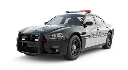 Modern police car isolated on white background is ready for law enforcement
