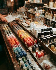 Painted oil style of team arranging product display at store