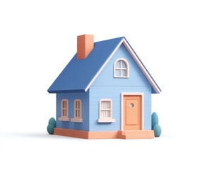 3D stylized model of a small, pastel-blue house