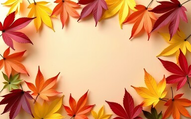 Creative layout of colorful autumn leaves Flat lay Season concept : Generative AI. High quality