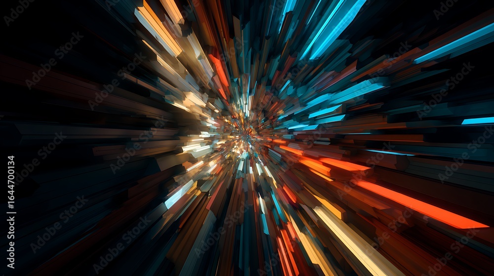 Poster an abstract explosion of vibrant colors and geometric shapes, creating a dynamic and futuristic back