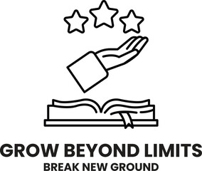 A hand holding a book with three stars above it