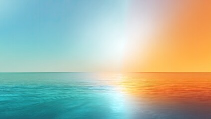 Obraz premium Serene seascape split by vibrant, contrasting cool and warm light, reflecting in tranquil waters, creating a dreamy, ethereal ambiance