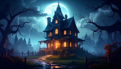 Spooky haunted house halloween