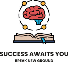 A brain is surrounded by a book and the words 