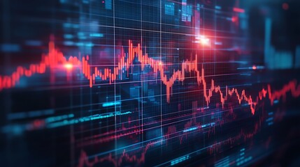 A digital display showing a red line graph with blue accents on a dark background with grid lines