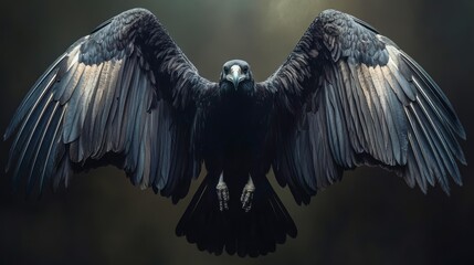 Condor on a minimalistic background vast wings solemn gaze soft lighting deep blacks balanced contrast majestic posture