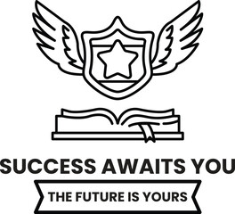 A black and white logo with a shield and wings