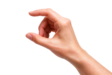 A close-up of a woman’s hand making a gesture as if holding something small.