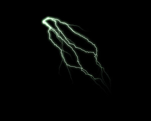 Dynamic green lightning branches across an intensely dark background, showcasing the raw power of natural electrical discharge.