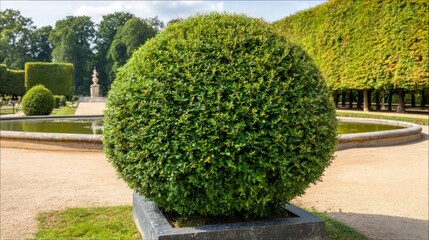 Ornamental Green Topiary Ball In Formal Garden