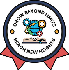 A black and white logo with a globe and gears on it