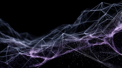 Abstract Geometric Network Design With Purple Dots On Black Background
