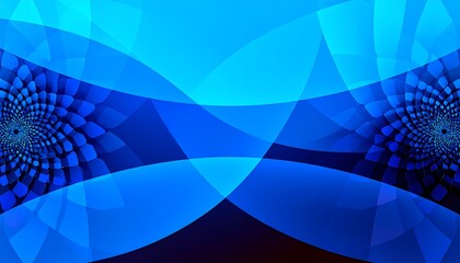 Abstract blue floral design with swirling patterns and overlapping translucent shapes