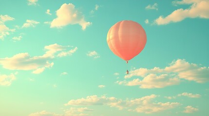 Obraz premium Hot air balloon floats in a blue sky with scattered white clouds.
