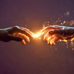 creative spark igniting from the touch between two abstract hands