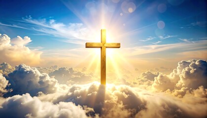Fototapeta premium Golden cross above clouds