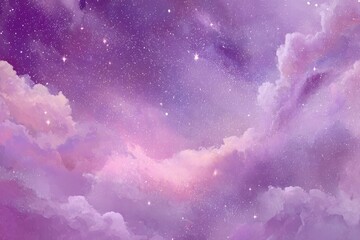 Purple, starry cloudscape. Soft, pastel hues blend into a dreamy sky