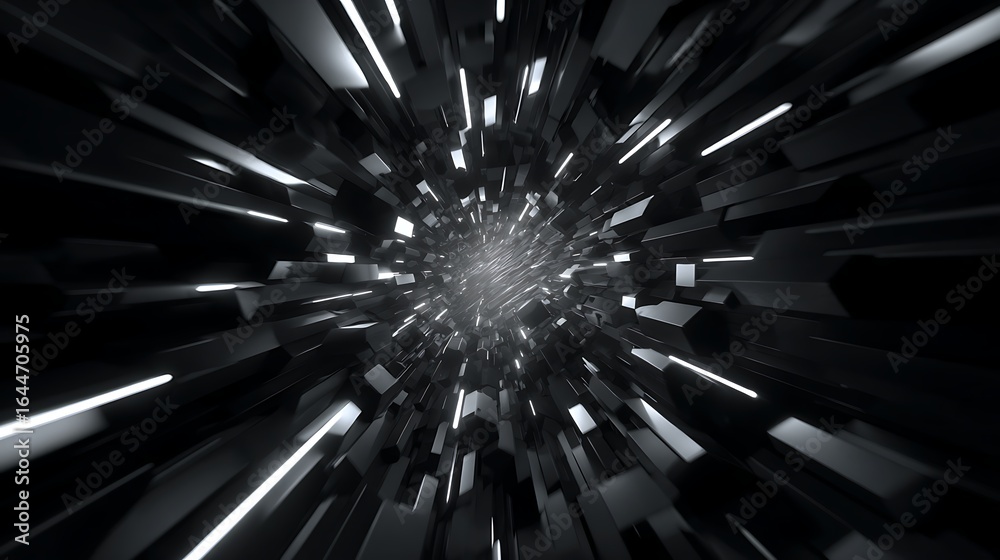 Wall mural abstract black and white background with a burst of light and motion, creating a futuristic and dyna