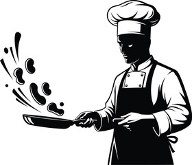 Naklejka premium Illustration of a chef cooking with a frying pan, , showcasing culinary skill, food preparation, and art of creating delicious meals in kitchen