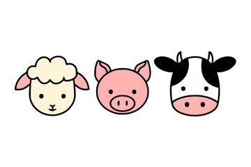 Fototapeta premium Cartoon Sheep, Pig, Cow