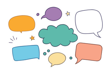 Colorful Cartoon Speech Bubbles with Star and Circle Accents on a White Background
