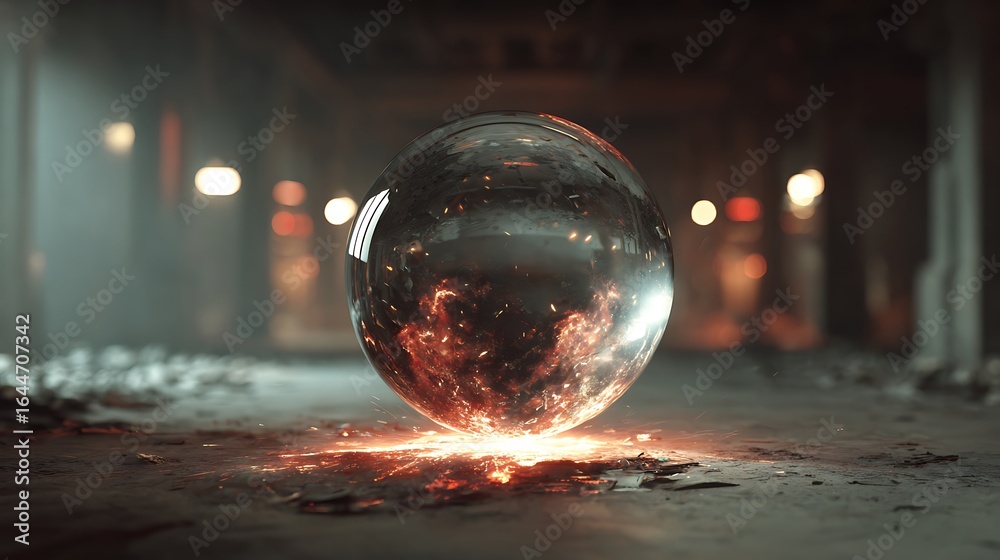 Canvas Prints a glowing glass sphere with abstract light reflections, creating a futuristic and artistic scene, pe