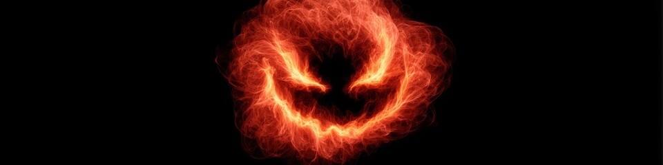 Halloween pumpkin face in fiery digital art. Spooky glowing jack o lantern for celebration. Scary holiday concept with modern design.