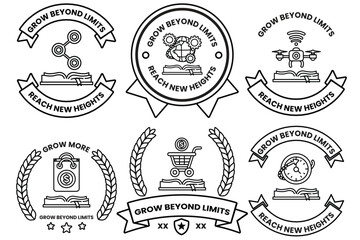 image is a collection of six different designs all of which feature a book