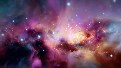 Fototapeta premium A vibrant nebula with swirling clouds of pink, purple, orange, and blue gas, interspersed with countless sparkling stars
