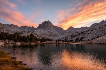 Serene Mountain Lake at Colorful Sunset