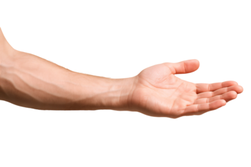 A close-up of an outstretched male hand, showcasing strong veins and skin texture.