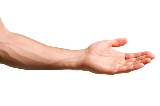 A close-up of an outstretched male hand, showcasing strong veins and skin texture.