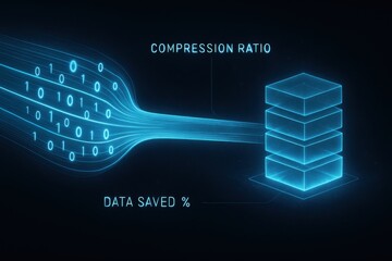 Binary Data Compression Process Showing Compression Ratio and Storage Efficiency
