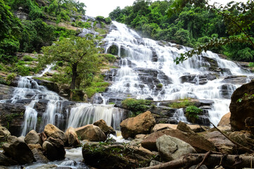 Fototapeta premium Mae Ya Waterfall during the rainy season at Chiang Mai, Northern Thailand