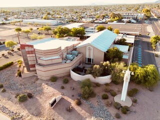Aerial view of Velda Rose United Methodist Church in Mesa, Arizona before closing