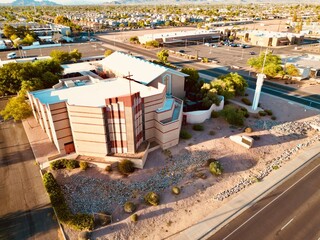 Aerial view of Velda Rose United Methodist Church in Mesa, Arizona before closing