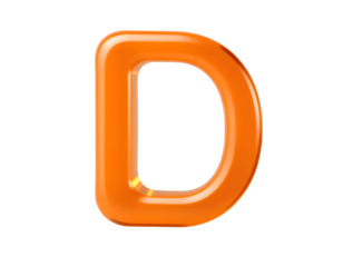 3D Letter D Orange Glossy Effect
