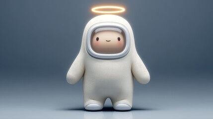 Naklejka premium Adorable little white angel teddy bear with a luminous halo a soft plush toy representing a sweet and innocent spiritual guardian from heaven.