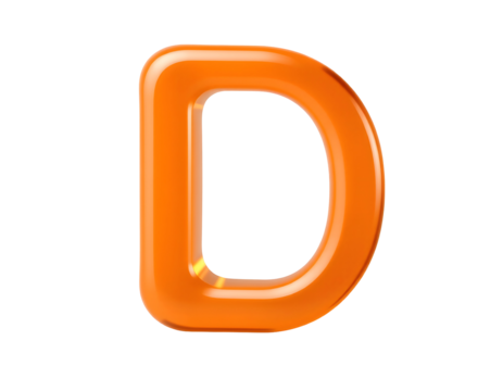 3D Letter D Orange Glossy Effect