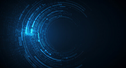 Blue technology background with abstract digital tech circle and copy space — futuristic and modern design