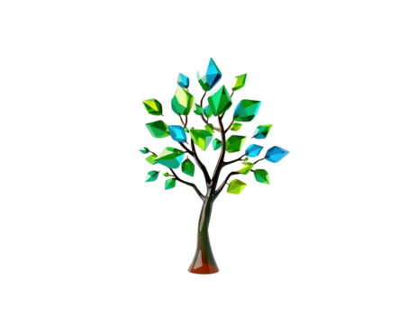Polygonal Tree Illustration with Geometric Leaves