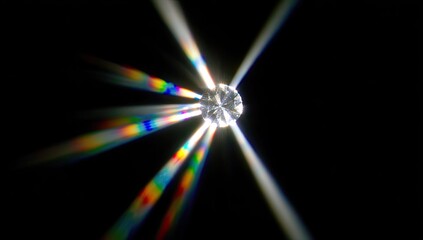 A diamond centered in a burst of light and rainbow diffraction